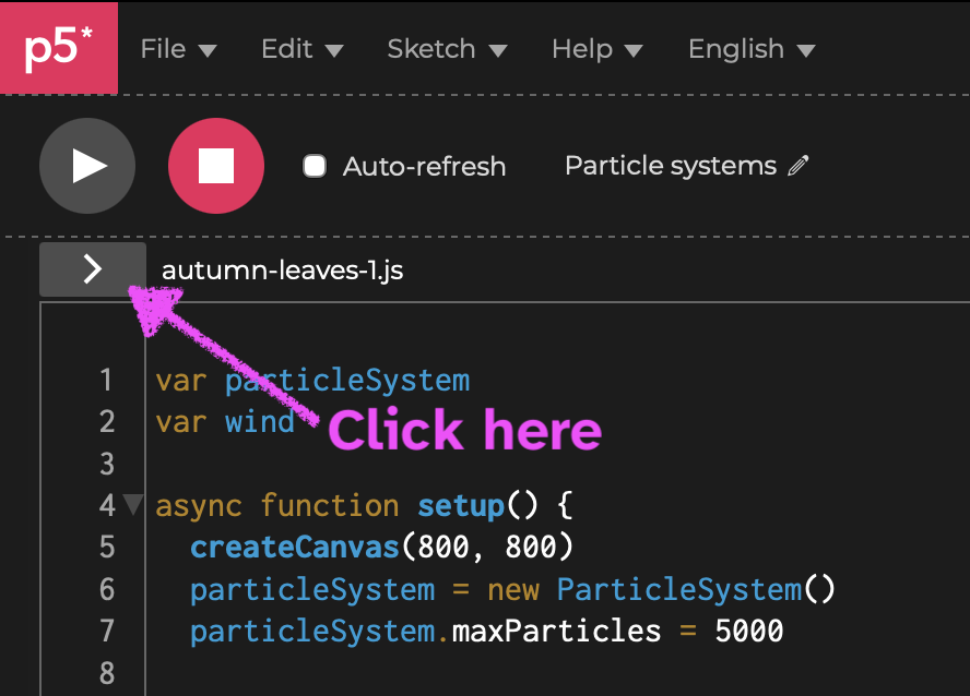 Button labeled “Open Sketch files navigation”